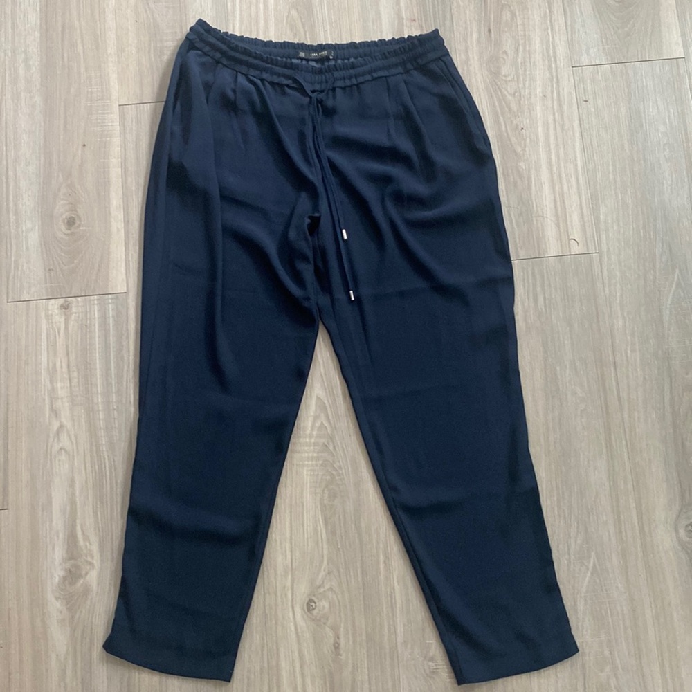 Zara navy blue work pants with drawstring